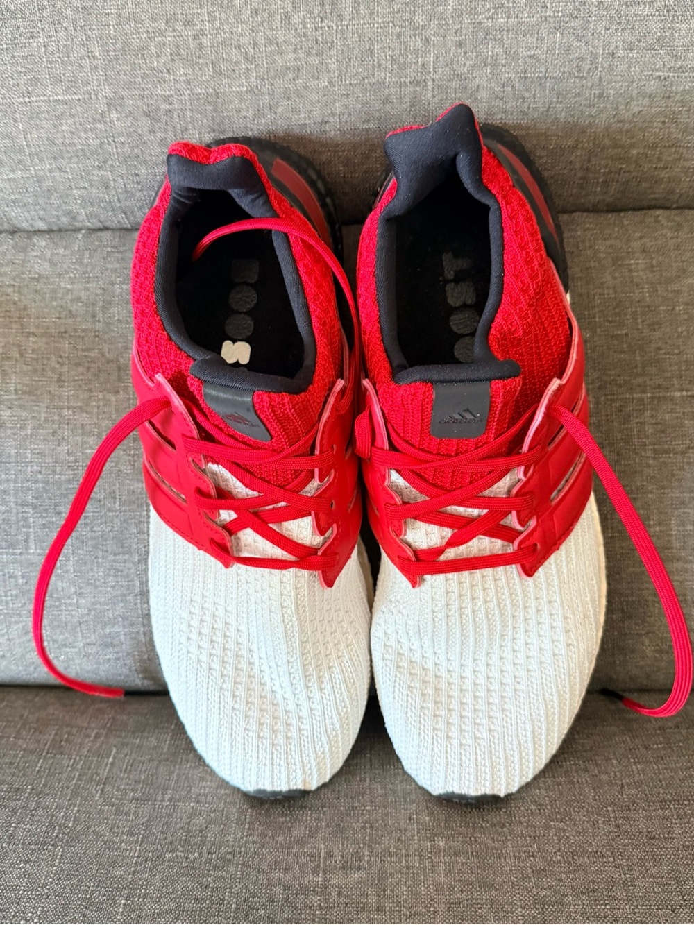 adidas boost Red and White Knit Lace-Up Sneakers
